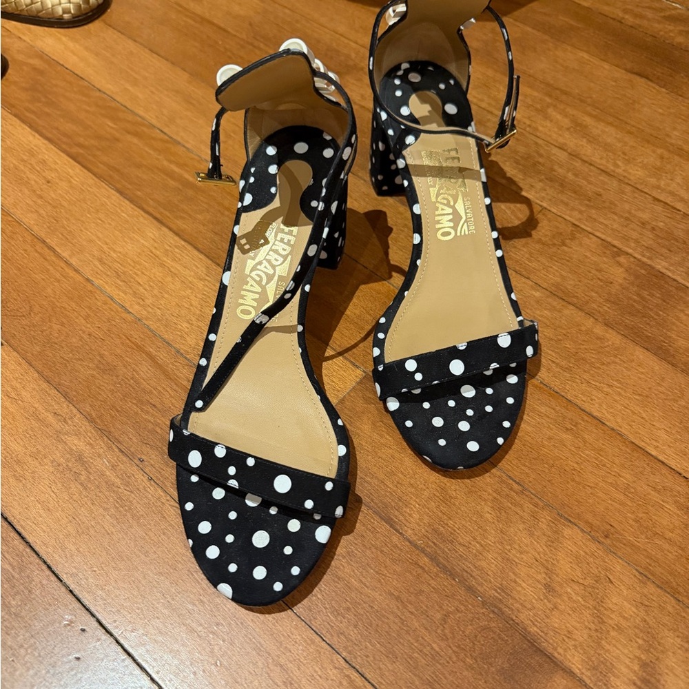 Ferragamo black and white polka dot Sandals